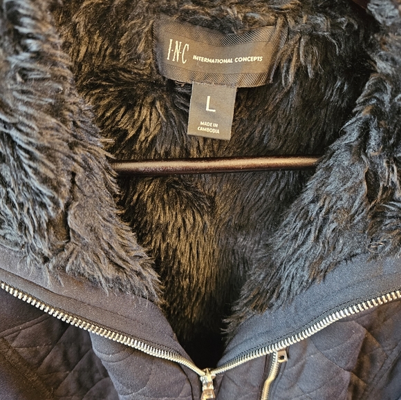 Mens INC Faux Fur lined black jacket size Large - Picture 3 of 5
